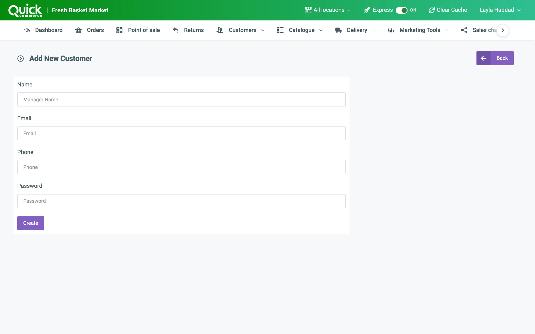 The Add New Customer form