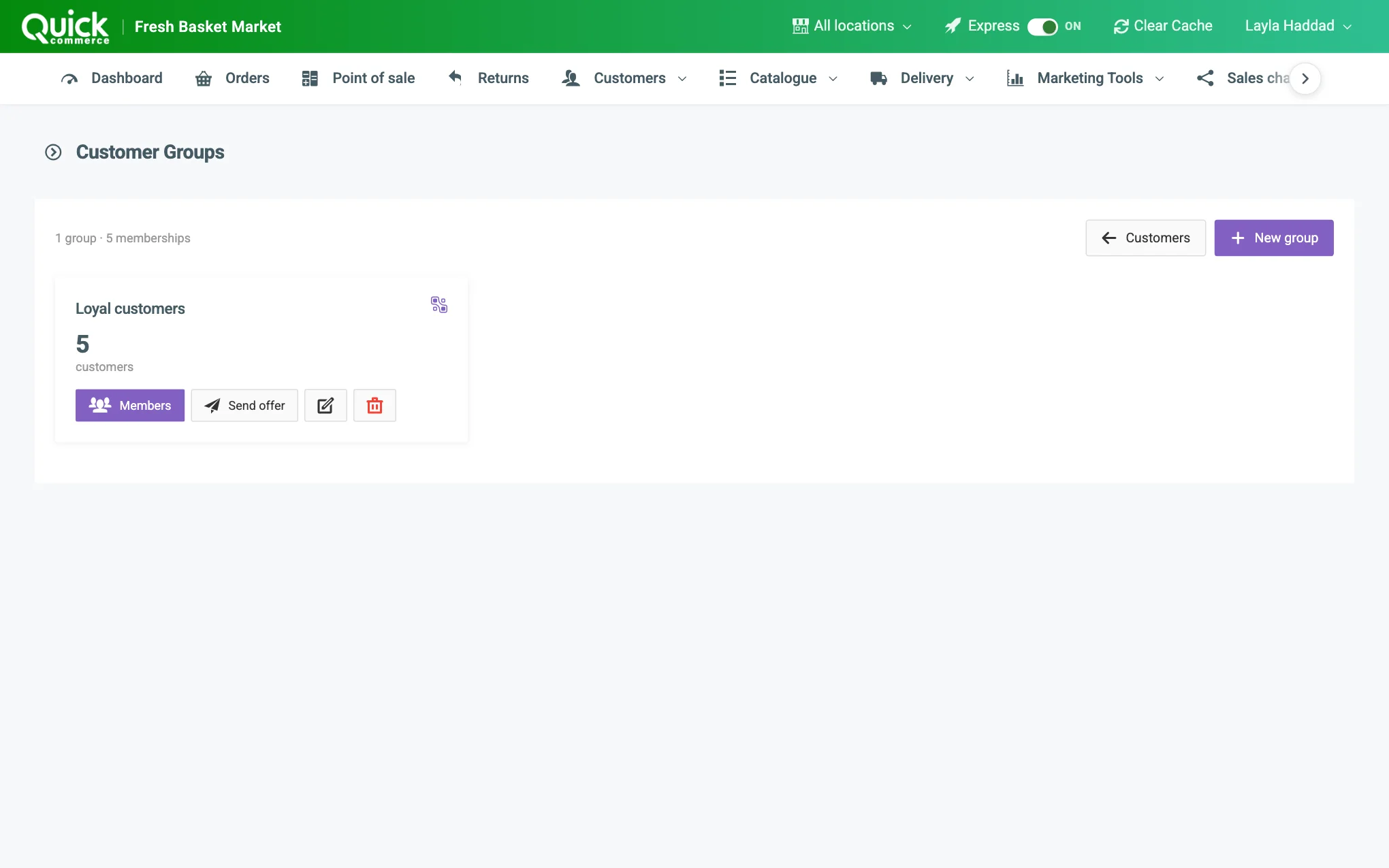 The customer groups page