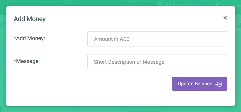 The Add Money window
