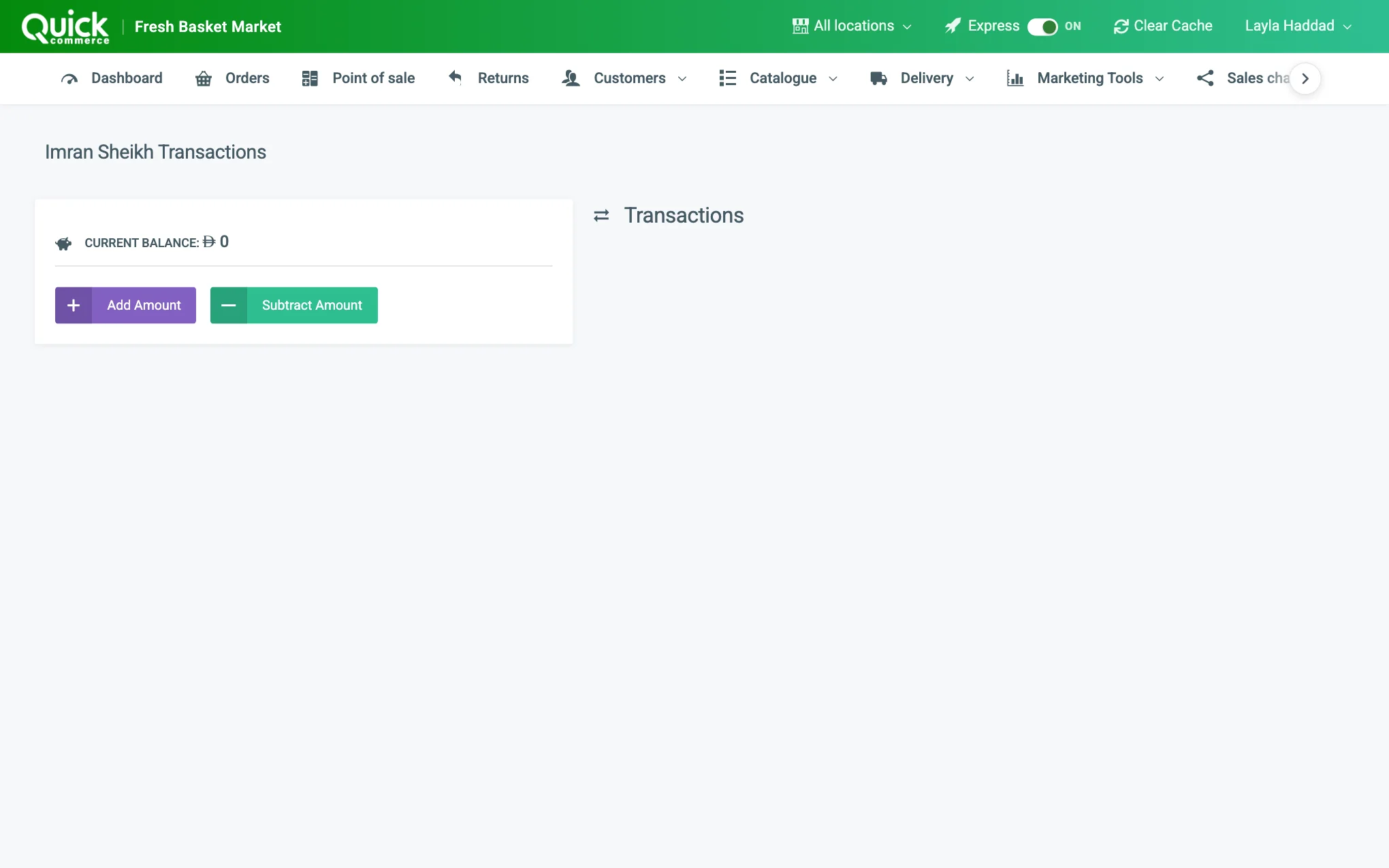 An agent's Transactions page with the balance card and the Add Amount button numbered