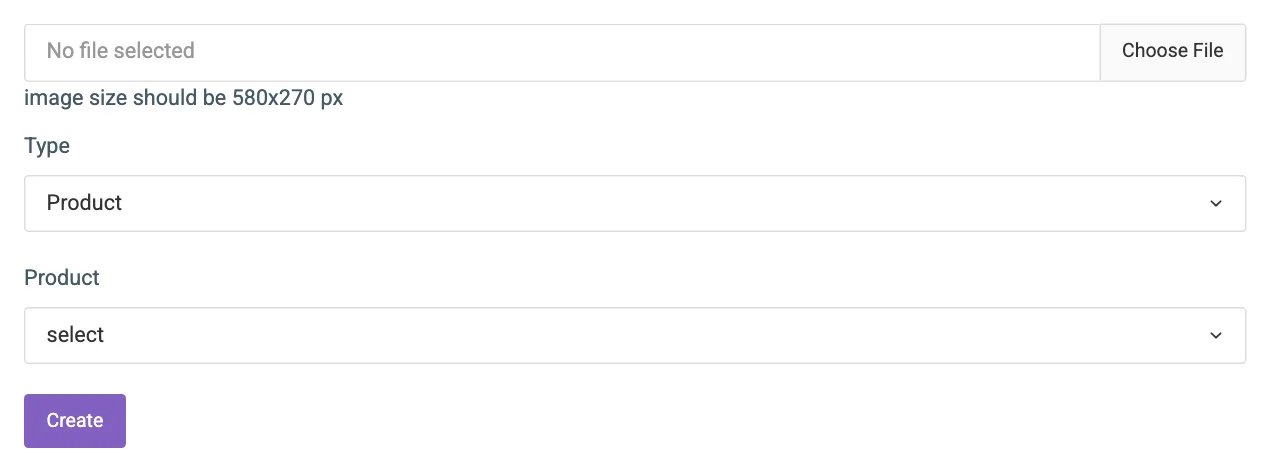 The add slide form with the image, the Type list, the target picker and the Create button numbered