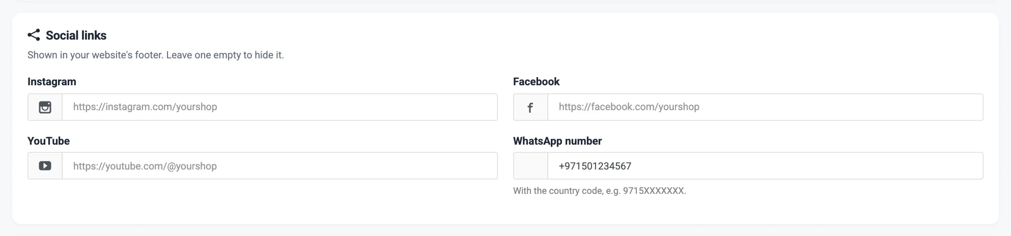 The Social links card in Preferences