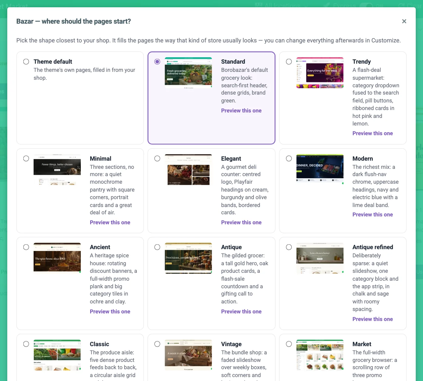 The starting point dialog with the layout list, the slides tick box and the Apply button numbered