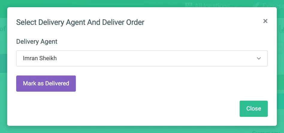 The Select Delivery Agent And Deliver Order dialog