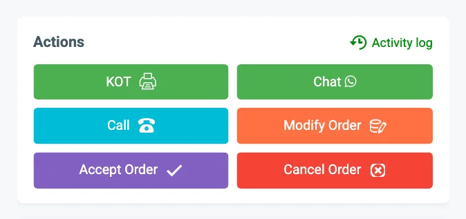 The Actions card on an order page