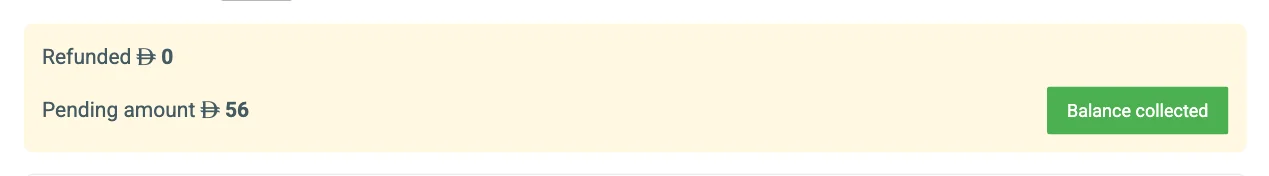 The Pending amount line with Balance collected and Collect from wallet