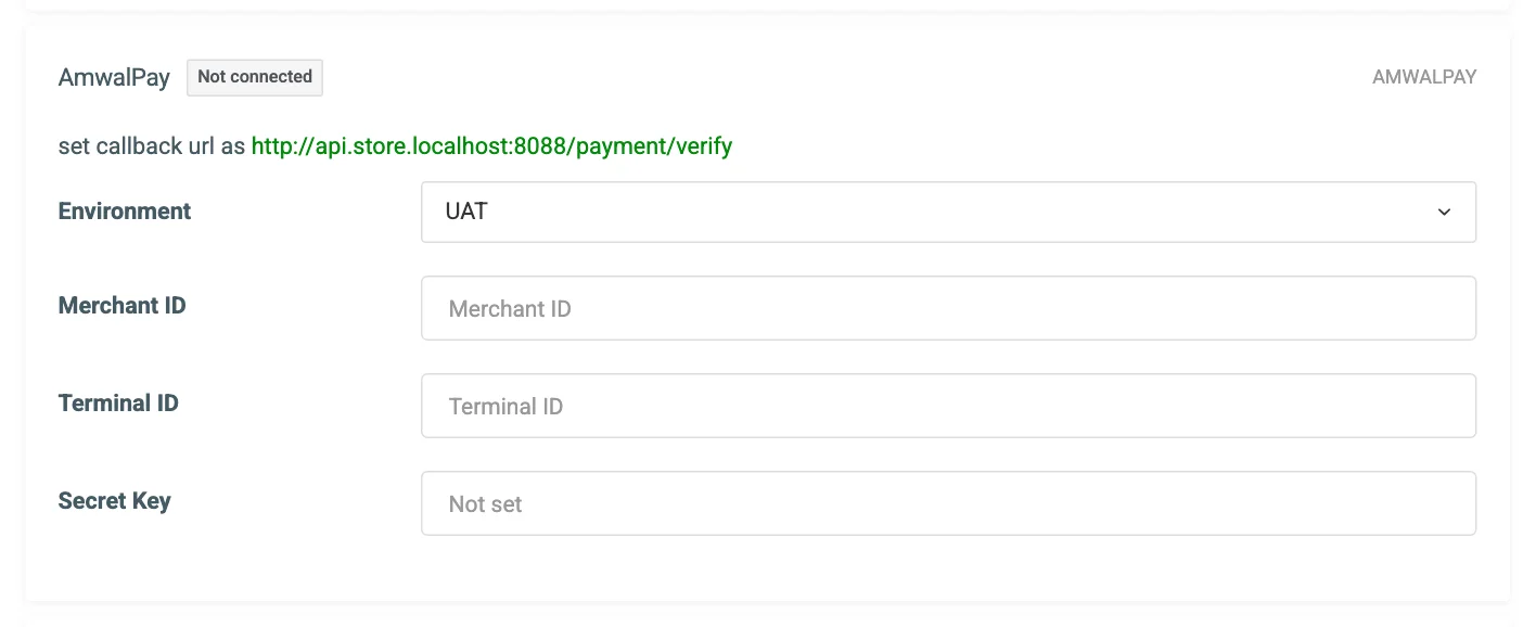 The AmwalPay connection card on the Payment Gateways tab