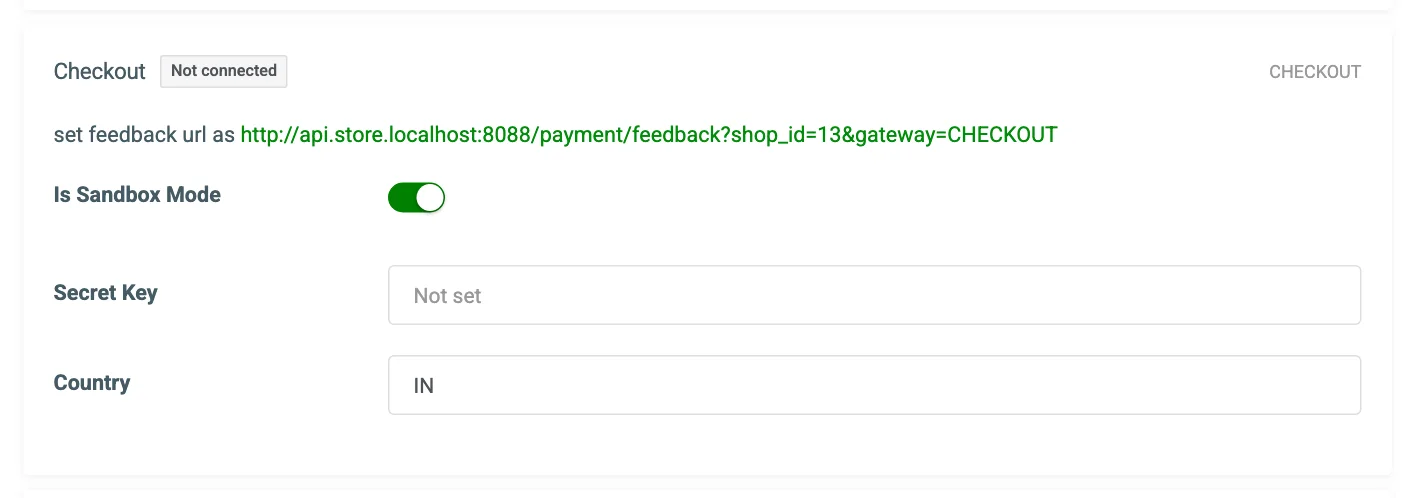 The Checkout connection card on the Payment Gateways tab