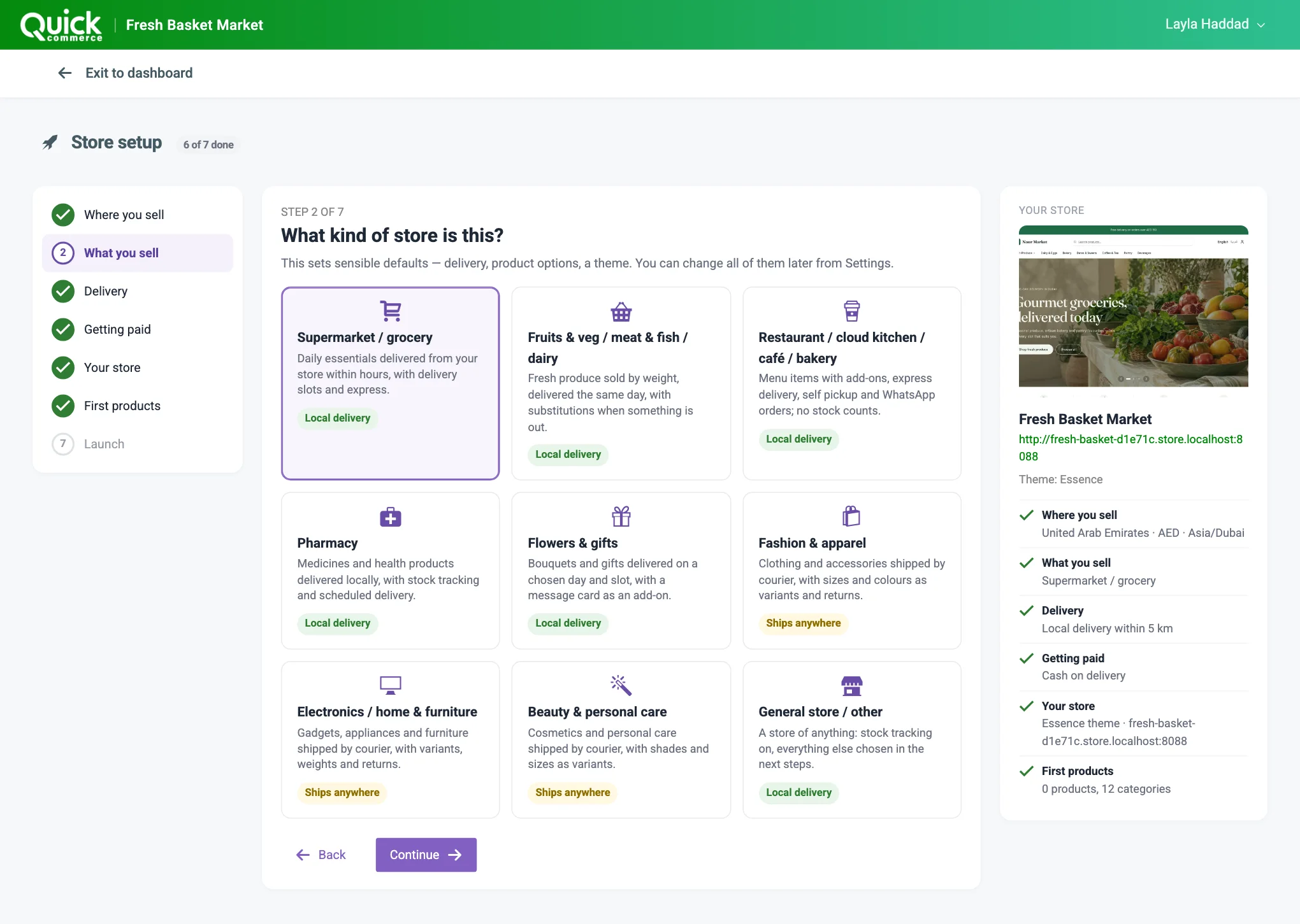 Step 2, What you sell, with the store types