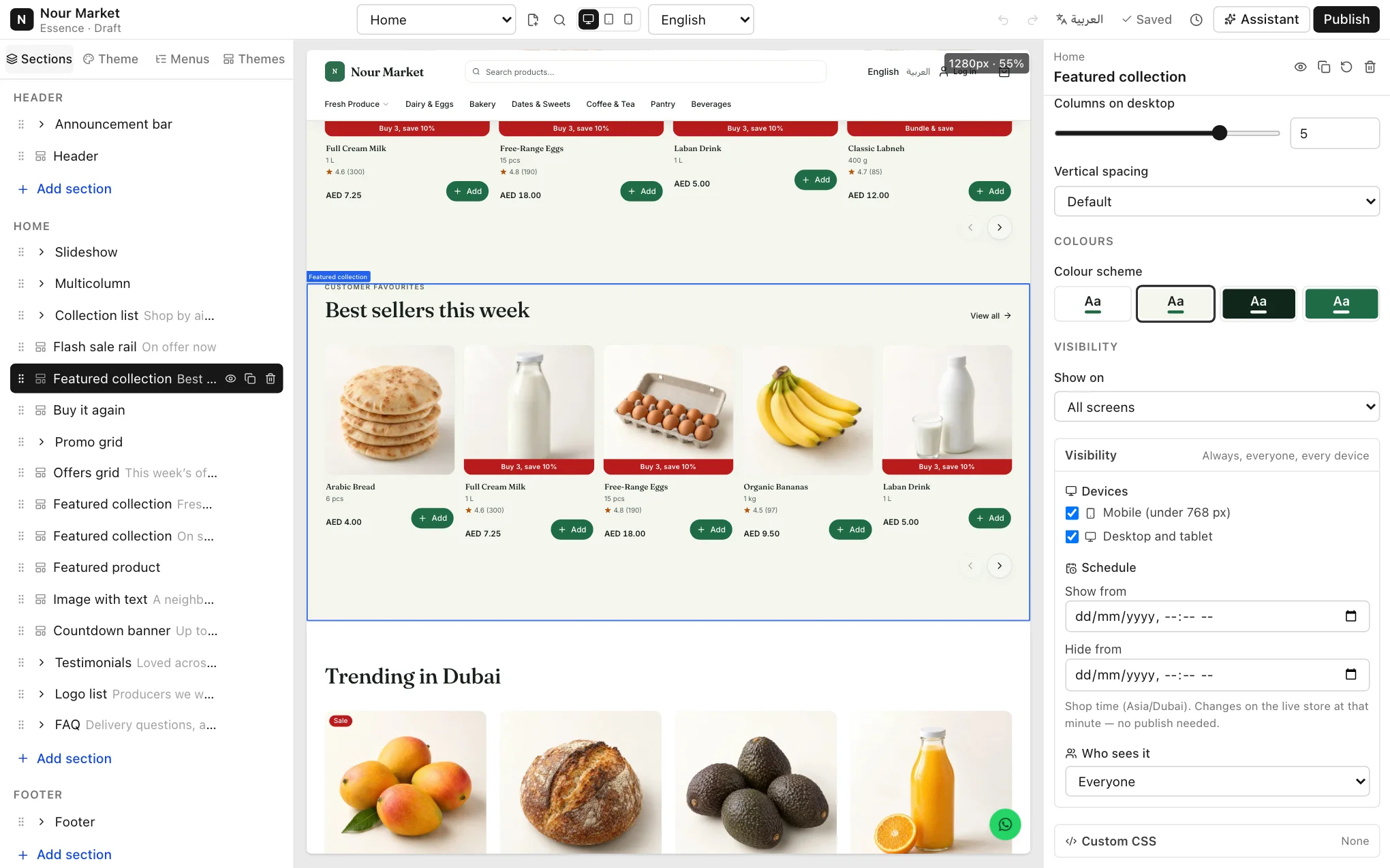 The Visibility group of a section with Devices, Schedule and Who sees it