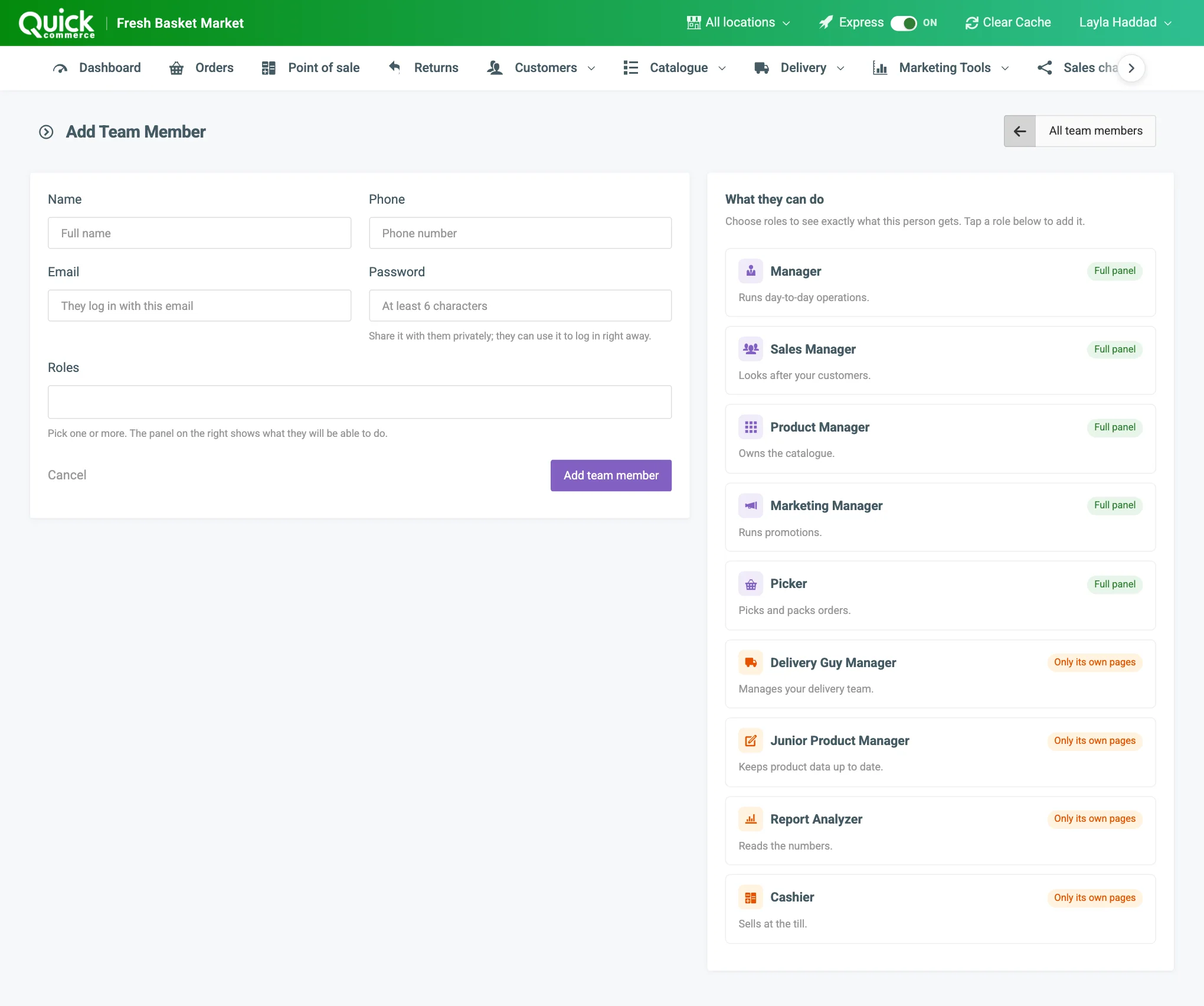 The Add Team Member form