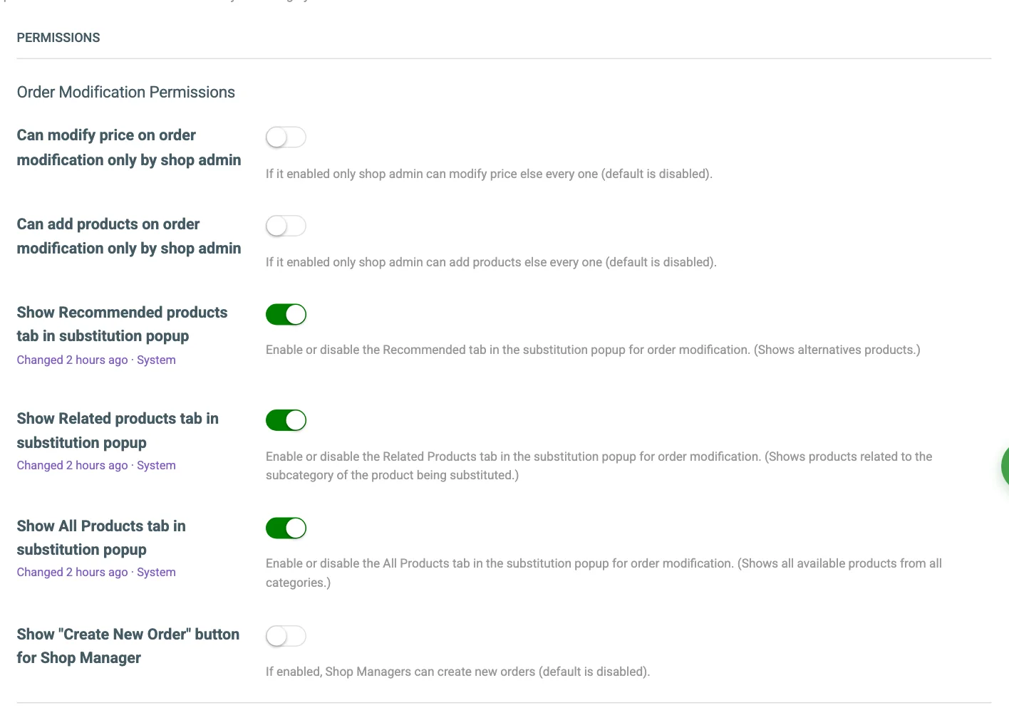 The Permissions tab of the shop settings
